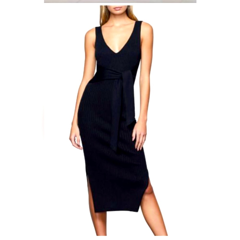 NWT Good American tie front black midi dress